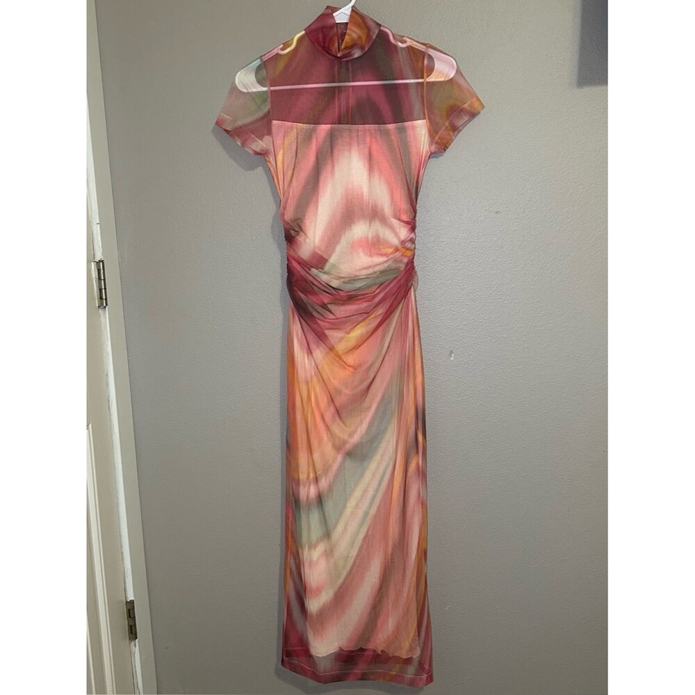 Amanda Uprichard Dominique Abstract Print Mesh Ruched Midi Dress Women’s Size XS - Picture 4 of 11